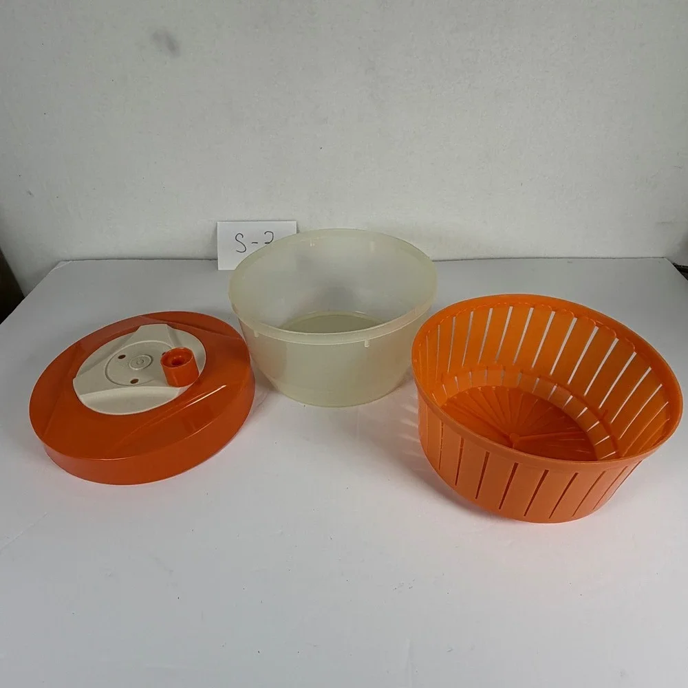 Vintage Triumph Salad Spinner Orange Cream Kitchen Tool S-3